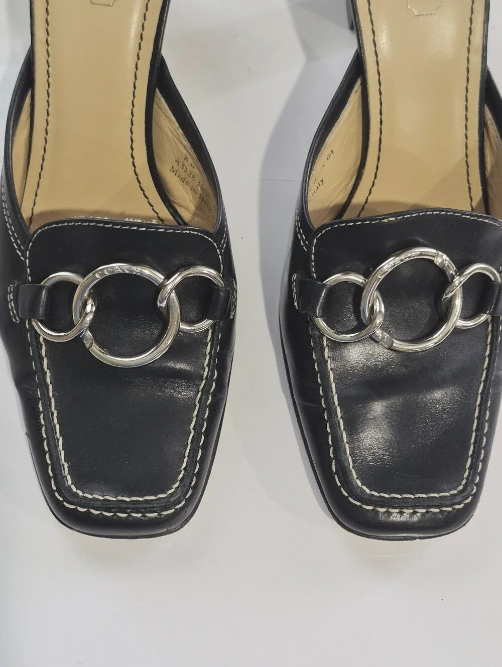 Coach Jacie Vintage Black Leather Ring-Detail Mule Heels Size 8B
